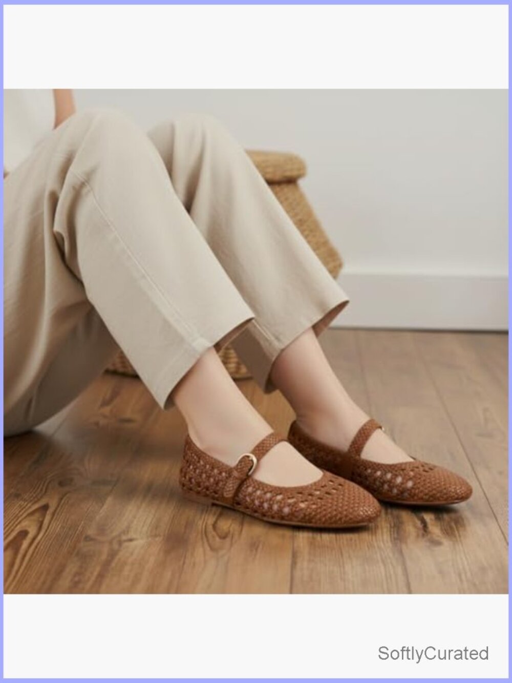 Woven Mary Jane Flats with Adjustable Strap – Cushioned Ballet Flats for Women - Picture 3 of 7